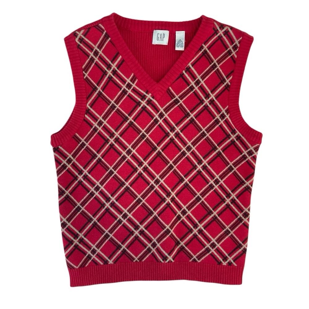 Gap Red Sweater Vest Diamond Pattern Cotton‎ Vintage (Size S)